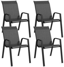 Outsunny Conjunto de 4 Cadeiras de Jardim Empilháveis Cadeira de Exterior Braços e Revestimento em Resina Trançada com Efeito de Vime | Aosom Portugal