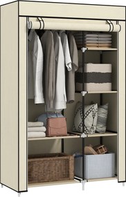 HOMCOM Roupeiro de Tecido Dobrável com 6 Prateleiras e 1 Barra de Pendurar para Dormitório Vestidor 103x43x162,5cm Creme | Aosom Portugal