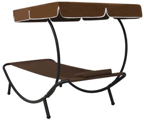 Espreguiçadeira com toldo e almofada castanho