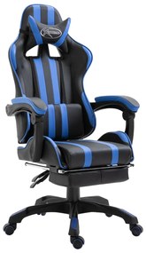 vidaXL Cadeira de gaming c/ apoio pés couro artificial azul