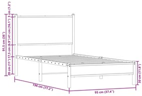 Estrutura de cama sem colchão 90x190 cm metal carvalho fumado