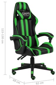 Cadeira estilo corrida couro artificial preto e verde