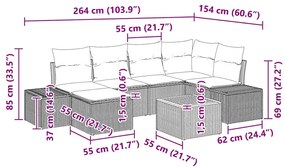 Conjunto de sofá de jardim com 7 peças e almofadas bege em polyrattan