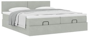Estrutura cama otomana colchões 200x200cm veludo cinzento claro