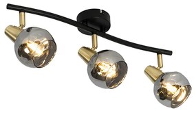 Plafon Art Deco dourado 56cm vidro fumê 3-luzes - VIDRO Art Deco