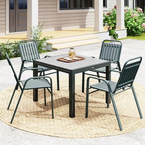 Conjunto de 4 cadeiras de jardim empilháveis para exterior (MESA NÃO INCLUÍDA) com encosto alto e braços, estrutura em aço, 56 x 66 x 91 cm, cinza
