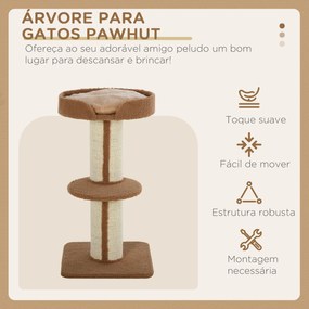 Arranhador para Gatos Altura 91 cm de 3 Níveis com Ninho Plataforma e Poste de Sisal 45x45x91 cm Castanho Claro