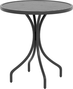 Mesa de jardim redonda Ø66 cm, mesa de exterior em aço galvanizado com tampo de ripas para terraço ou varanda, preta