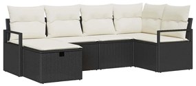 Conjunto de Sofá de Jardim vidaXL 6 Peças com Almofadas Preto Rattan S