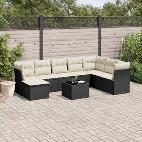 9 pcs conjunto de sofás p/ jardim c/ almofadões vime PE preto