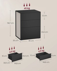 Mesa de cabeceira com 3 gavetas 35 x 45 x 58,7 cm Preto-cappuccino bege