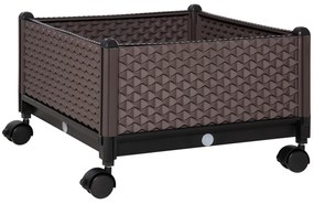 Outsunny Floreira Exterior Rodas Drenagem Cultivo Plantas Pátio 50x50x33cm Marrom | Aosom Portugal