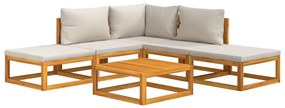 6pcs conjunto lounge de jardim madeira c/almofadões cinza-claro