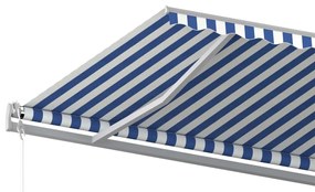 Toldo retrátil manual com postes 6x3 m azul e branco