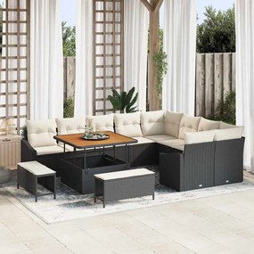vidaXL Conjunto de Sofá de Jardim 12 pcs Preto Rattan Sintético