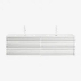 Conjunto De Móveis De Banheiro Em Madeira Noura Com Pias Integradas Branco & Sem Espelho & 2 X Branco ↑20 Cm Com Válvula - Sklum