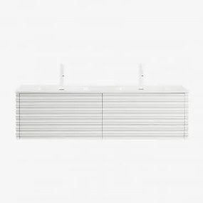 Conjunto De Móvel De Casa De Banho Suspenso 160x50 Cm Em Madeira Com Lavatórios Integrados Noura Branco & Sem Espelho & 2 X - Sklum