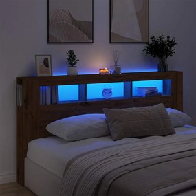 vidaXL Cabeceira com luzes LED derivados de madeira carvalho artisiano