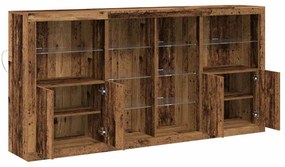 Aparador vidaXL com Luzes LED Madeira Velha 202x37x100 cm Madeira enge