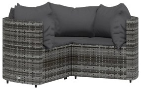 4 pcs conjunto lounge de jardim c/ almofadões vime PE cinzento