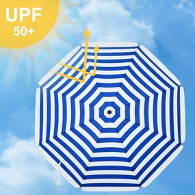 Guarda-sol de jardim, praia Ø 160 cm dobrável com saco de transporte Riscas azuis e brancas