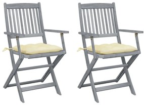 vidaXL Cadeiras exterior dobráveis c/ almofadões 2 pcs acácia maciça