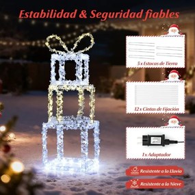 Conjunto de 3 caixas de presente de Natal pré-iluminadas com luzes LED brancas quentes e brancas frias multicoloridas