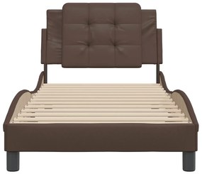 Estrutura cama c/ cabeceira 90x200 cm couro artificial castanho