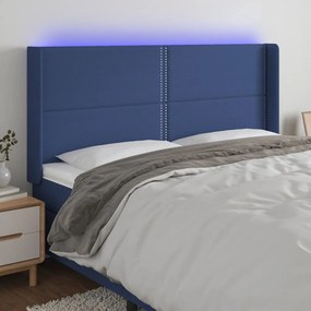 Cabeceira de cama c/ luzes LED tecido 163x16x118/128 cm azul