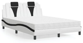 Cama com colchão 140x190 cm couro artificial preto e branco