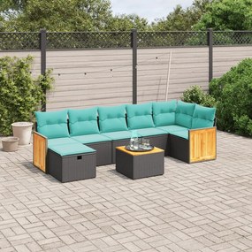 vidaXL 8 pcs conjunto de sofás p/ jardim c/ almofadões vime PE preto
