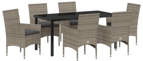Conjunto de Jantar de Jardim com 7 Peças e Almofadas Cinza em Rattan P