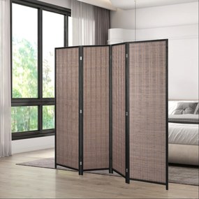 Biombo de madeira 180 x 180 cm para divisão de espaços, divisória dobrável de 4 painéis, castanho