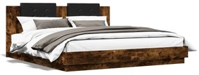 vidaXL Estrutura cama c/ cabeceira/luzes LED 160x200cm carvalho fumado