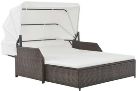 vidaXL Espreguiçadeira com toldo para 2 pessoas vime PE castanho