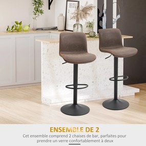 Conjunto de 2 bancos de bar vintage, ajustáveis e giratórios, com apoio para os pés em PU castanho e costura laranja
