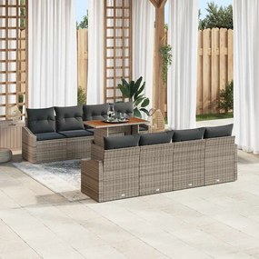 vidaXL Conjunto de Jantar de Jardim 9 Peças com Almofadas Cinza Rattan PE Acácia
