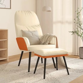 vidaXL Cadeira de descanso com banco tecido branco nata