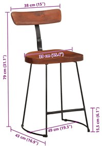 Bancos de bar 2 pcs 49x43x79 cm madeira de mangueira maciça