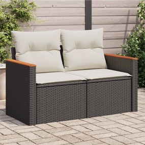 vidaXL Sofá de jardim com almofadões 2 lugares vime PE preto