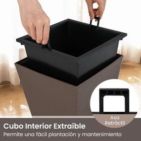 Conjunto de 2 vasos quadrados 25 x 25 x 35 cm cónicos com rega automática, cubo interior removível e orifícios de drenagem Castanho