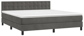 Cama box spring c/ colchão/LED 180x200cm veludo cinzento-escuro