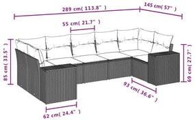 7 pcs conjunto de sofás jardim c/ almofadões vime PE castanho