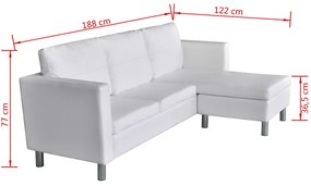 Sofá secional de 3 lugares couro artificial branco