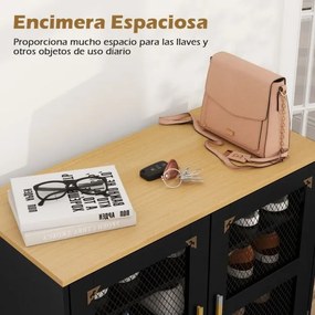 Sapateira com 5 níveis 70 x 35 x 93 cm e portas de malha Organizador moderno para sapatos em madeira com prateleiras ajustáveis e pés pretos