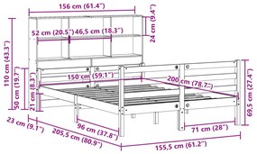 Cama com estante sem colchão 150x200 cm pinho maciço