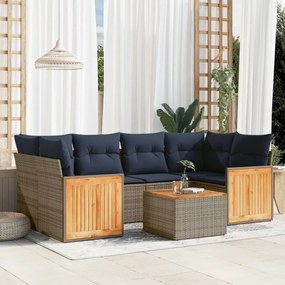 vidaXL 7 pcs conjunto sofás p/ jardim c/ almofadões vime PE cinzento