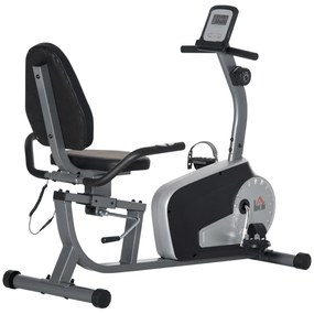 HOMCOM Bicicleta Estática com Encosto com 8 Níveis de Resistência Magnética Comprimento Ajustável Ecrã LCD 122-137x62x103 cm Cinza | Aosom Portugal