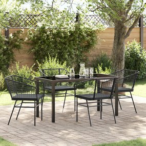 vidaXL Conjunto de Jantar de Jardim de 5 Peças com Almofadas Rattan Poly Preto