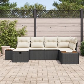 Conjunto de Sofá de Jardim 6 Peças com Almofadas Preto Polirattan